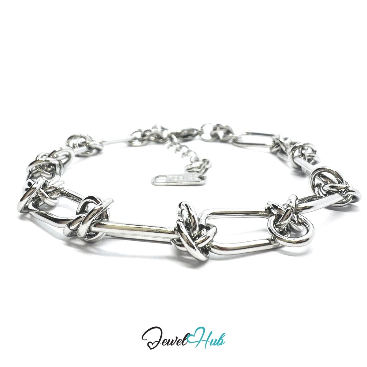 Silver 316L Stainless Steel Paper Clip Knot Bracelet – 7mm Bold Modern Chain - JewelHub.co.uk