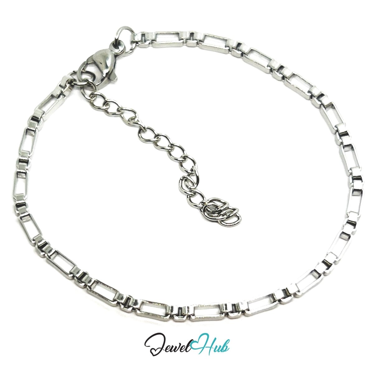 Silver 316L Stainless Steel Rectangular‑Link Bracelet – 1.2mm Sleek Modern Chain - JewelHub.co.uk