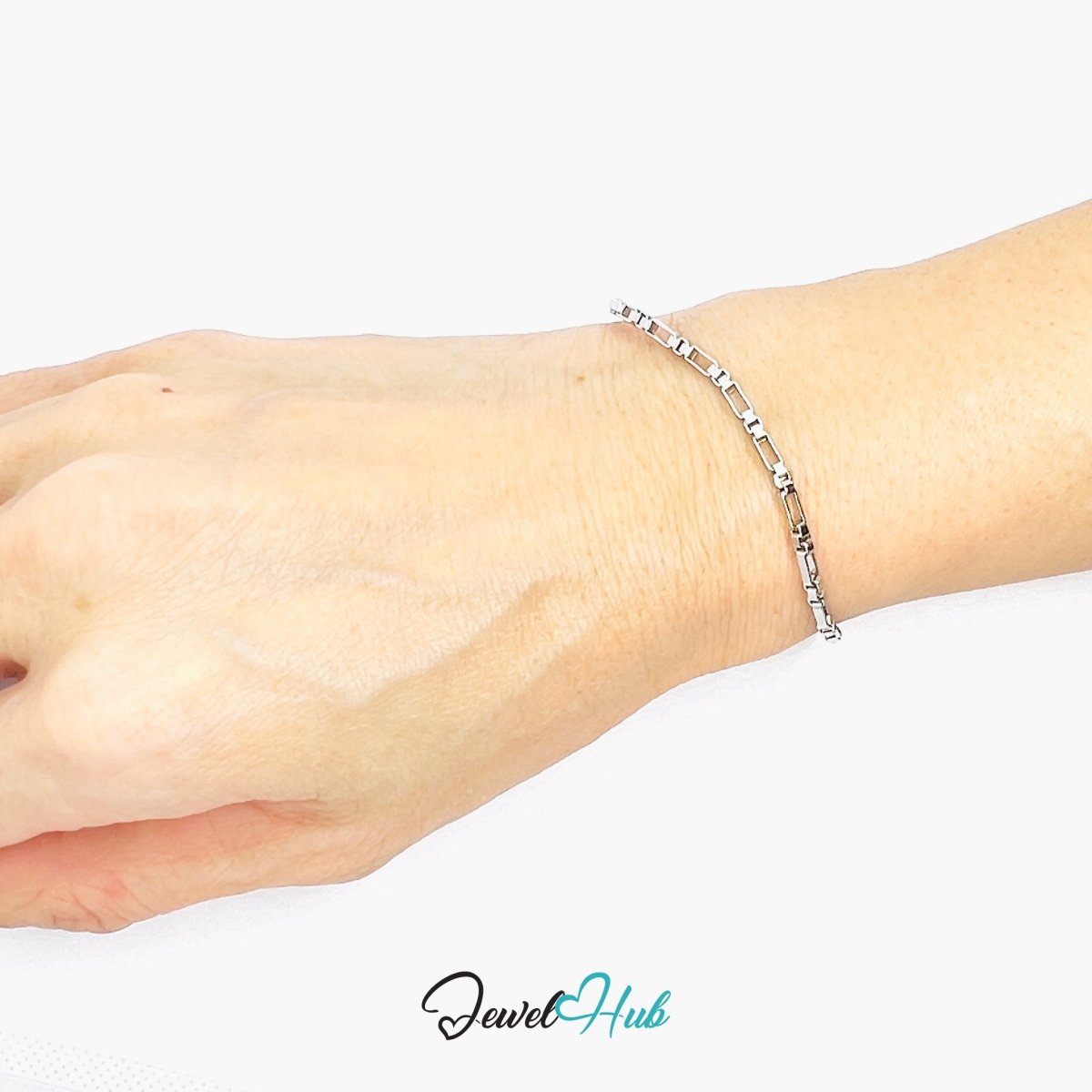 Silver 316L Stainless Steel Rectangular‑Link Bracelet – 1.2mm Sleek Modern Chain - JewelHub.co.uk