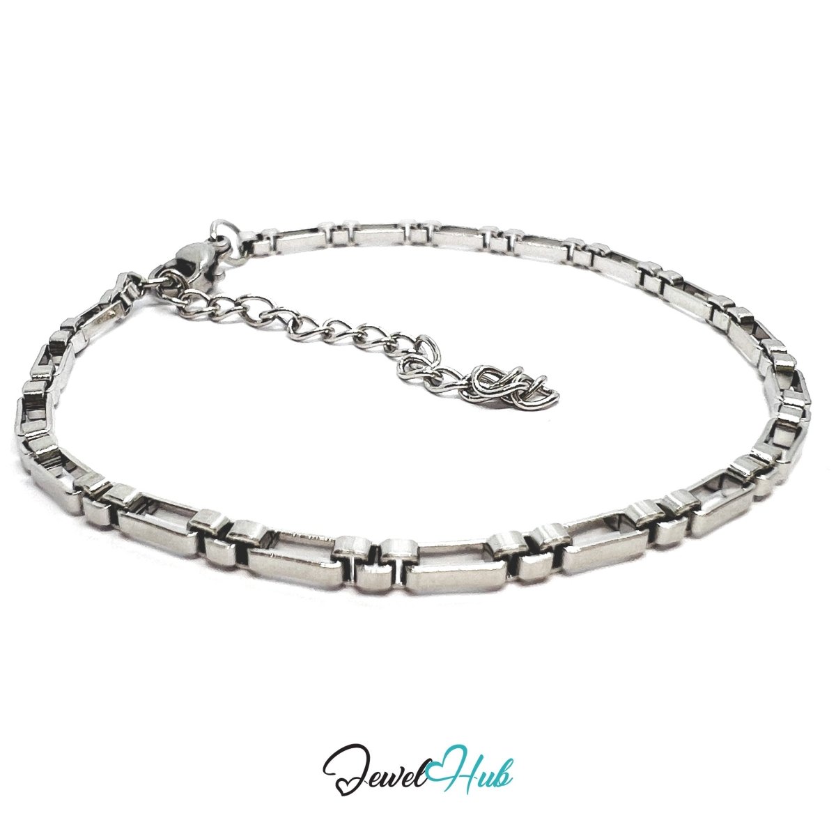 Silver 316L Stainless Steel Rectangular‑Link Bracelet – 1.2mm Sleek Modern Chain - JewelHub.co.uk