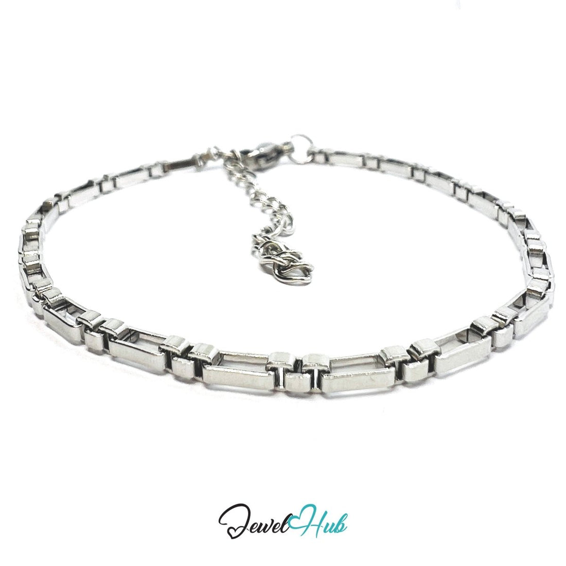 Silver 316L Stainless Steel Rectangular‑Link Bracelet – 1.2mm Sleek Modern Chain - JewelHub.co.uk