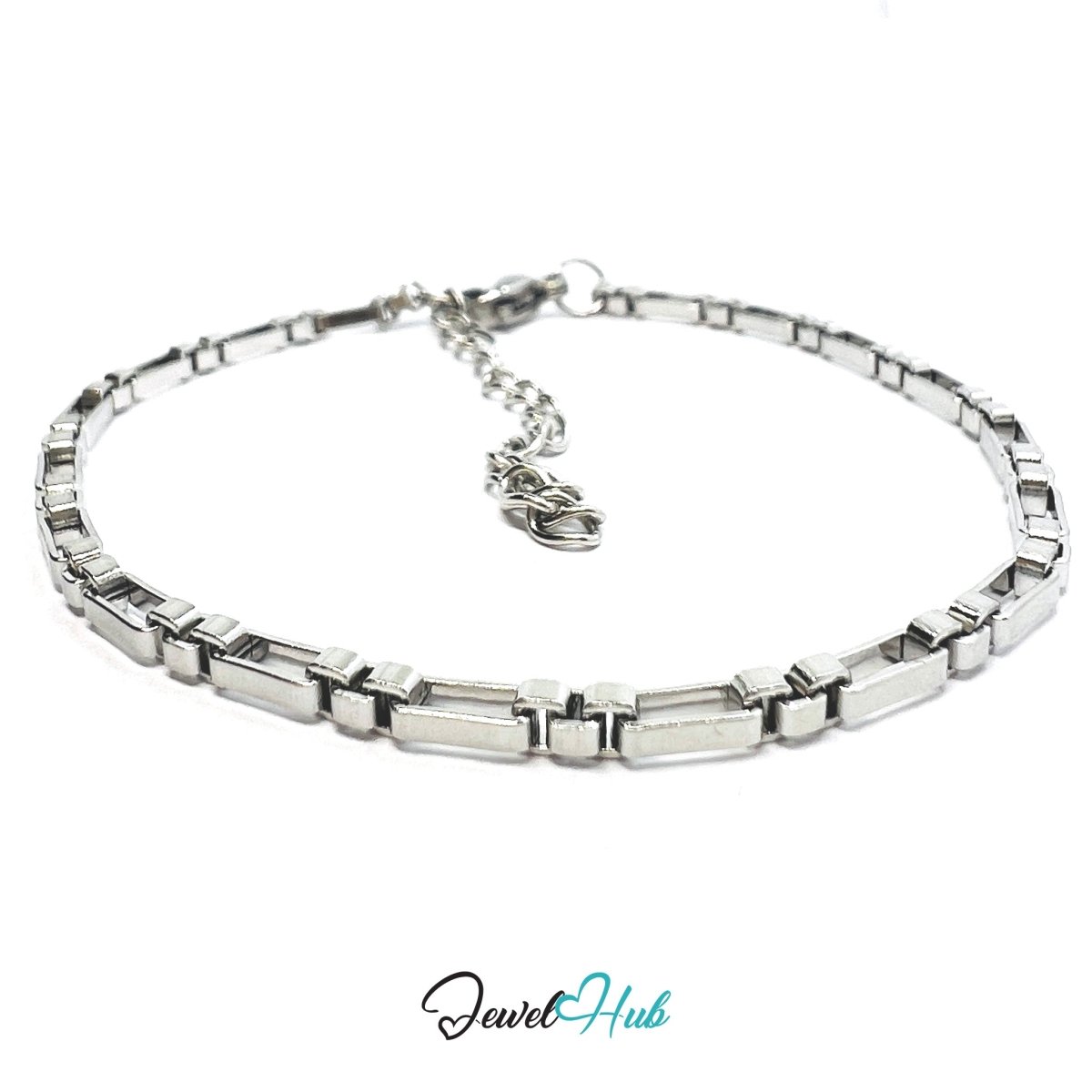 Silver 316L Stainless Steel Rectangular‑Link Bracelet – 1.2mm Sleek Modern Chain - JewelHub.co.uk