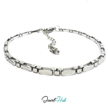 Silver 316L Stainless Steel Rectangular‑Link Bracelet – 1.2mm Sleek Modern Chain - JewelHub.co.uk