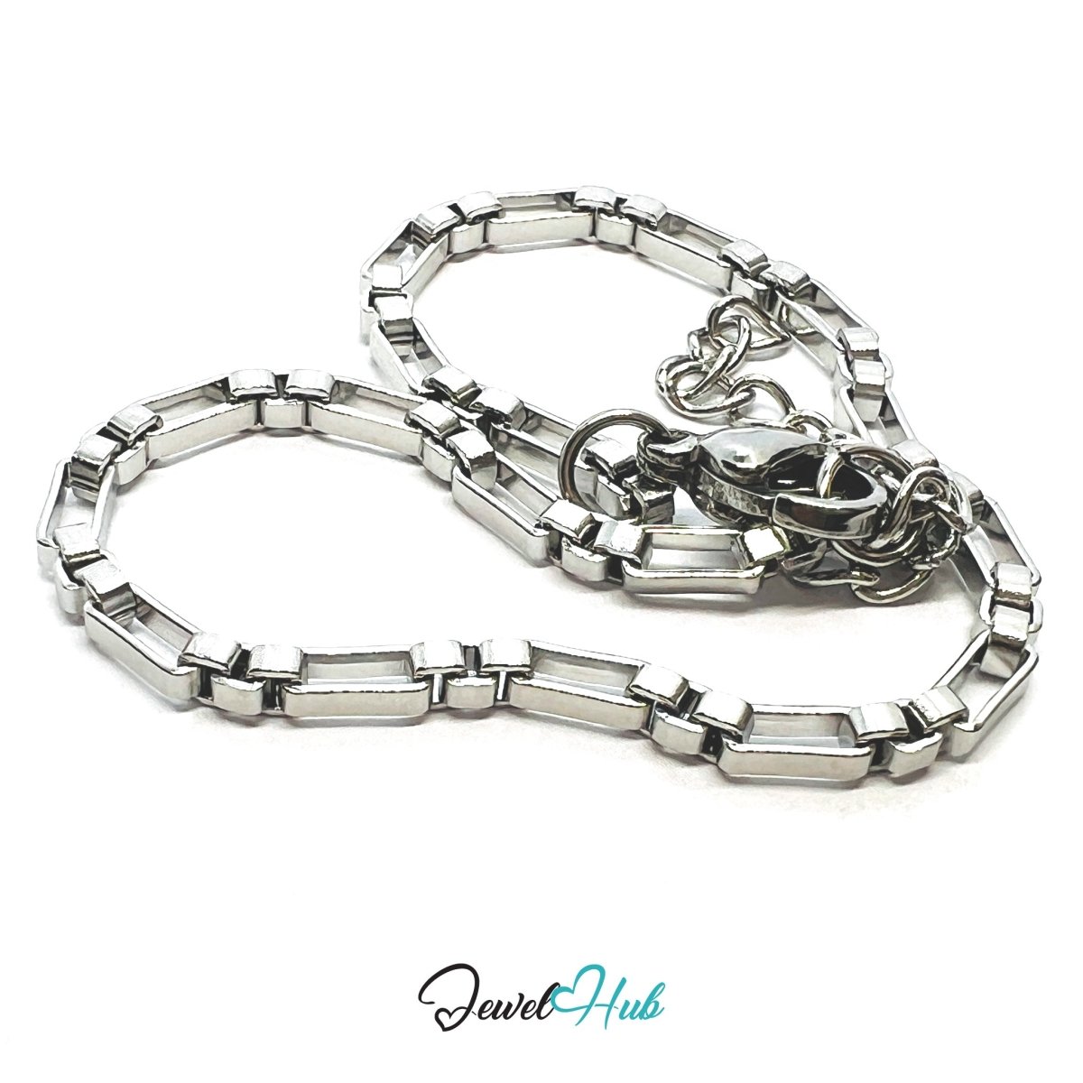 Silver 316L Stainless Steel Rectangular‑Link Bracelet – 1.2mm Sleek Modern Chain - JewelHub.co.uk