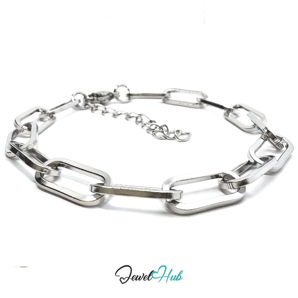 Silver 316L Stainless Steel Rectangular‑Link Bracelet – 6mm Modern Industrial Chain - JewelHub.co.uk