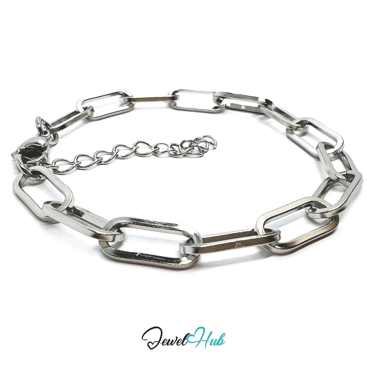 Silver 316L Stainless Steel Rectangular‑Link Bracelet – 6mm Modern Industrial Chain - JewelHub.co.uk