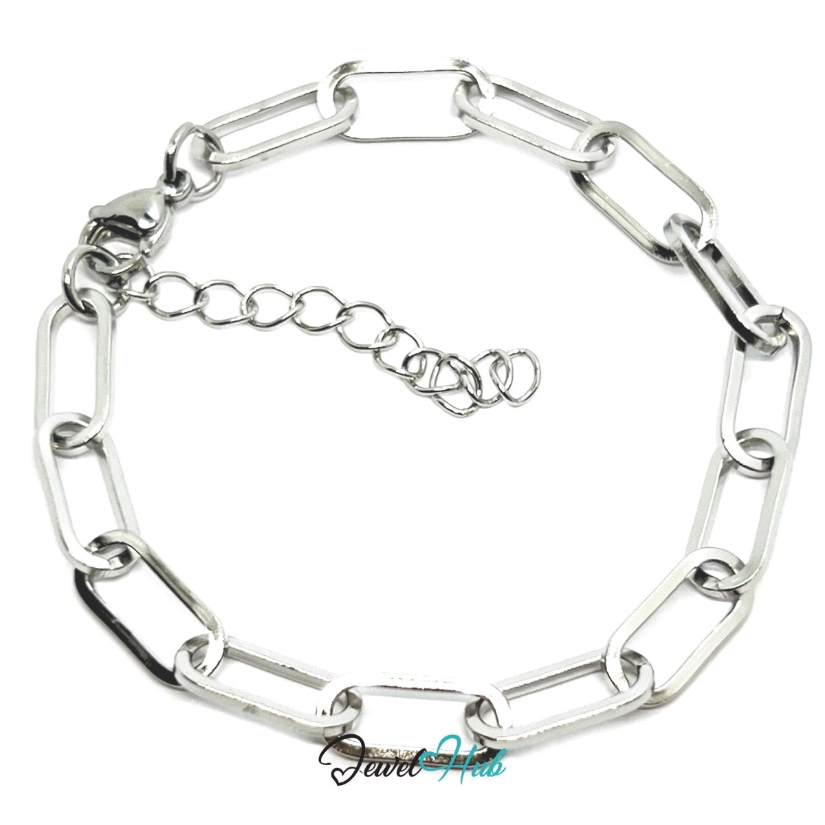 Silver 316L Stainless Steel Rectangular‑Link Bracelet – 6mm Modern Industrial Chain - JewelHub.co.uk