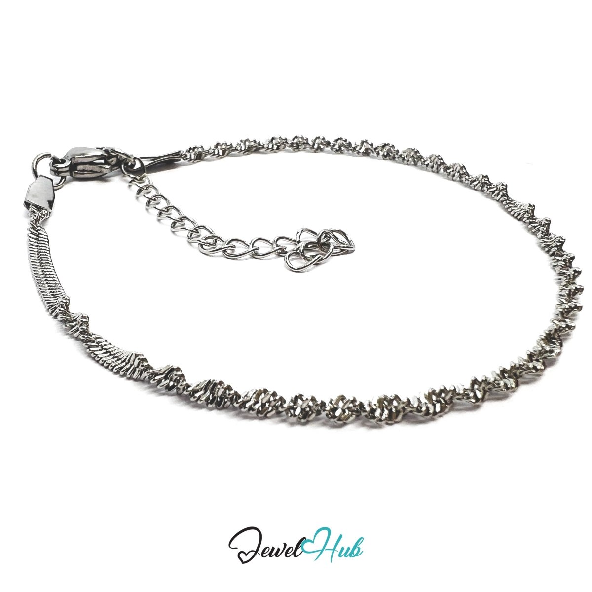 Silver 316L Stainless Steel Twisting Chain Bracelet – 1.8mm Minimalist Delicate Design - JewelHub.co.uk