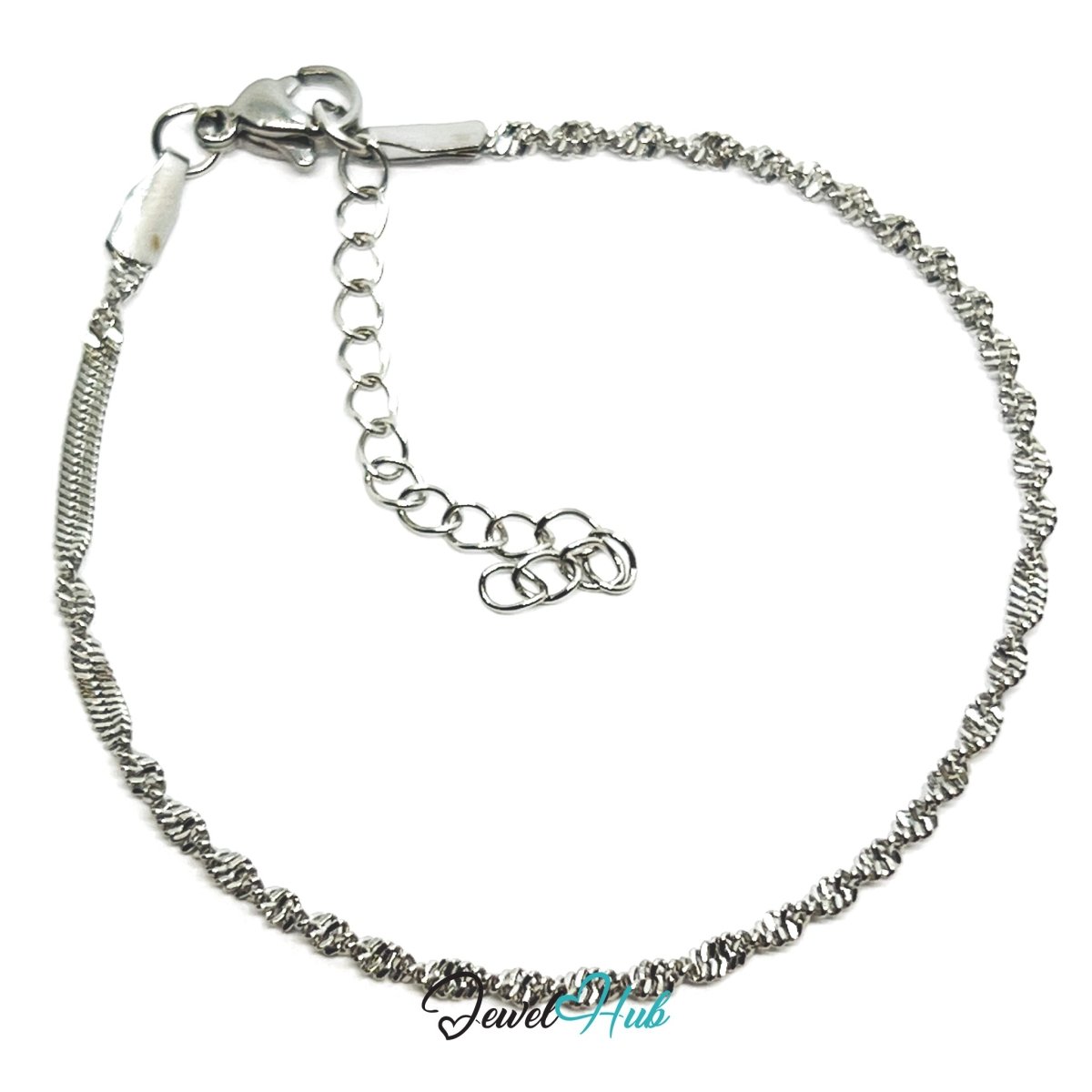Silver 316L Stainless Steel Twisting Chain Bracelet – 1.8mm Minimalist Delicate Design - JewelHub.co.uk