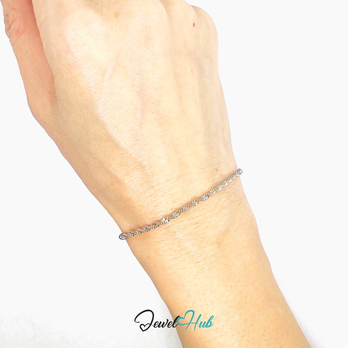Silver 316L Stainless Steel Twisting Chain Bracelet – 1.8mm Minimalist Delicate Design - JewelHub.co.uk