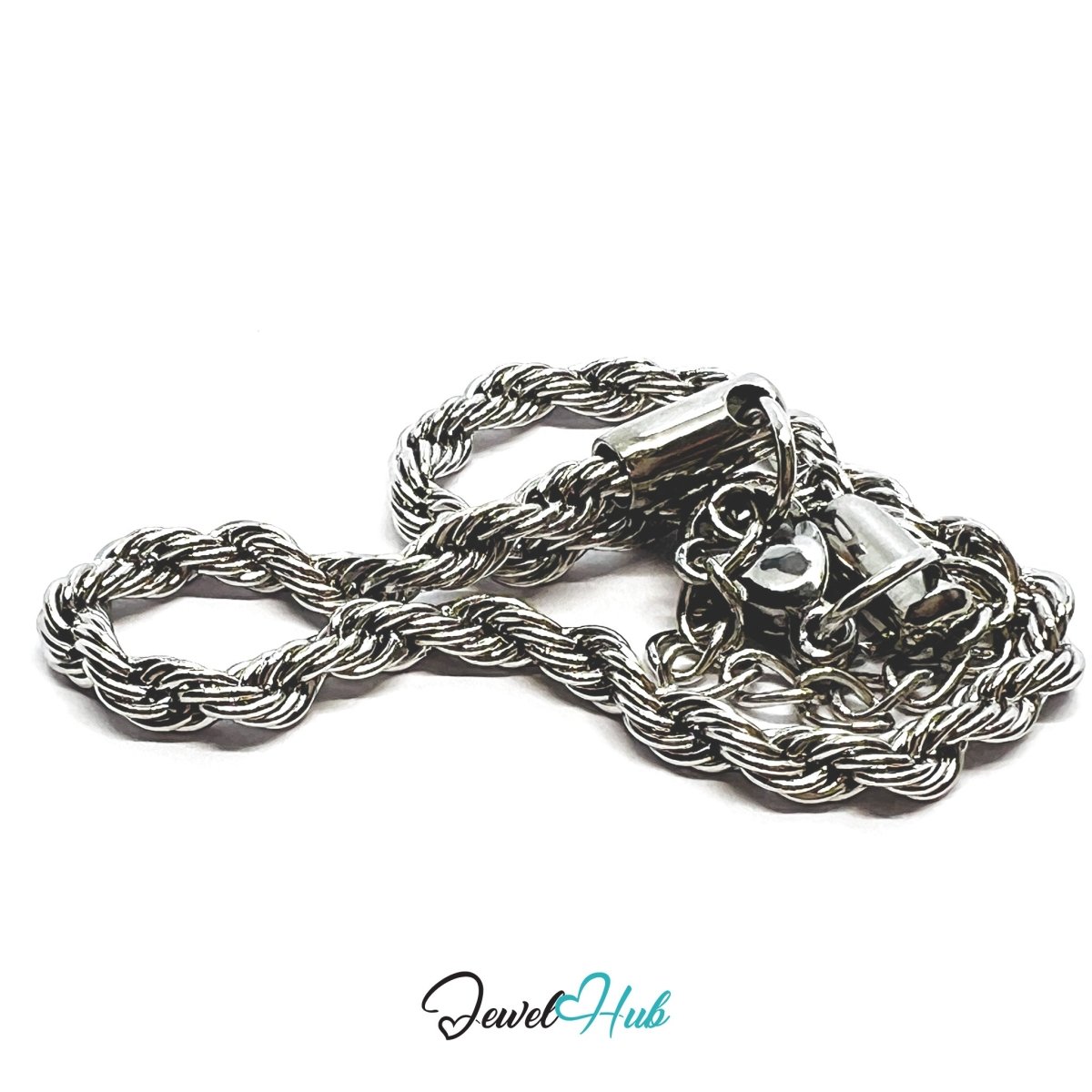 Silver 316L Stainless Steel Twisting Rope Bracelet – 1.7mm Delicate Textured Chain - JewelHub.co.uk