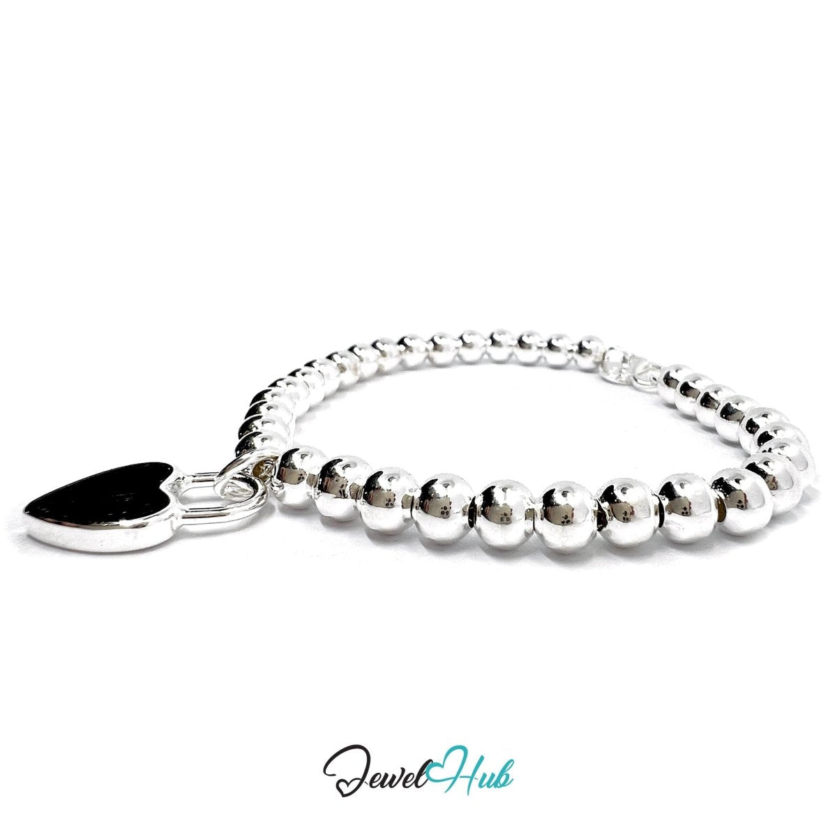 Silver Beaded 925 Sterling Heart Charm Bracelet – Adjustable - JewelHub.co.uk