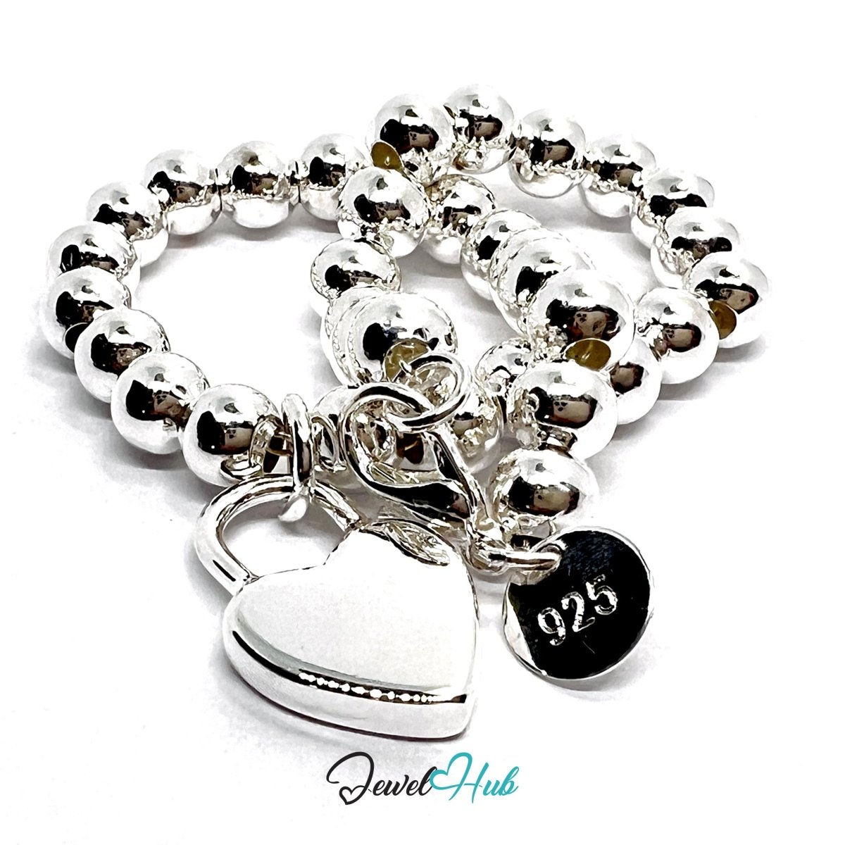 Silver Beaded 925 Sterling Heart Charm Bracelet – Adjustable - JewelHub.co.uk