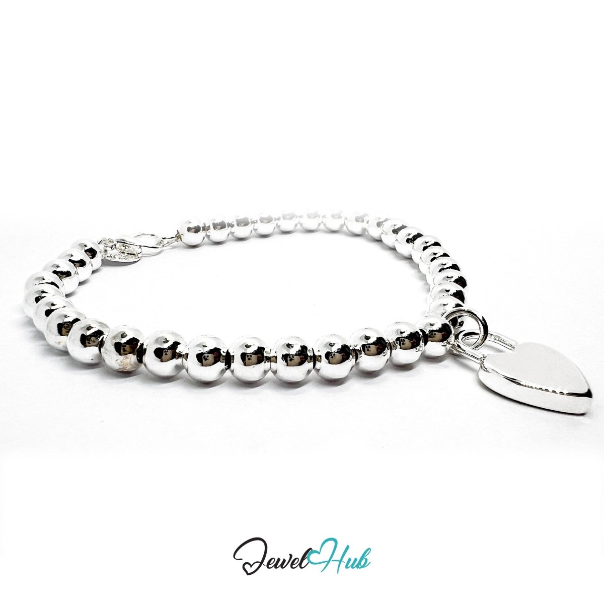 Silver Beaded 925 Sterling Heart Charm Bracelet – Adjustable - JewelHub.co.uk