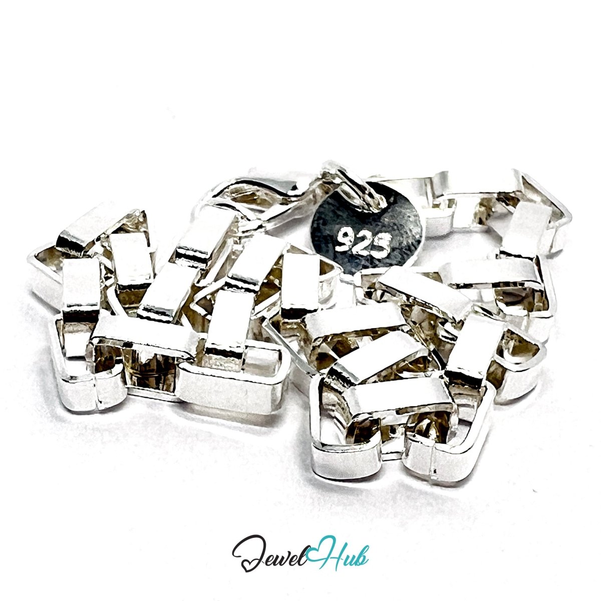Silver Block - Link 925 Sterling Rectangular Chain Bracelet – Adjustable - JewelHub.co.uk