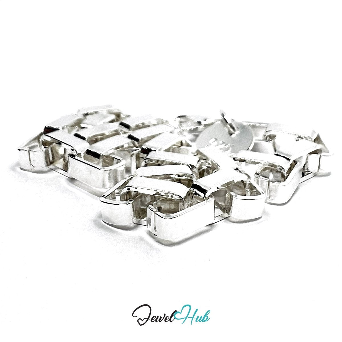 Silver Block - Link 925 Sterling Rectangular Chain Bracelet – Adjustable - JewelHub.co.uk