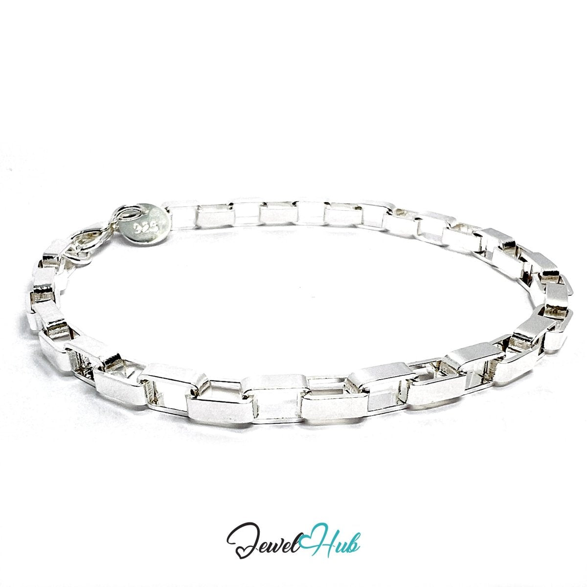 Silver Block - Link 925 Sterling Rectangular Chain Bracelet – Adjustable - JewelHub.co.uk