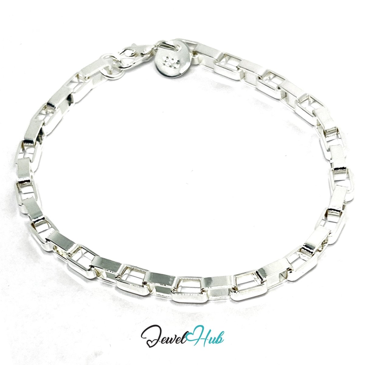 Silver Block - Link 925 Sterling Rectangular Chain Bracelet – Adjustable - JewelHub.co.uk
