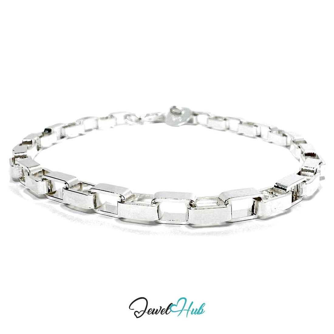 Silver Block - Link 925 Sterling Rectangular Chain Bracelet – Adjustable - JewelHub.co.uk