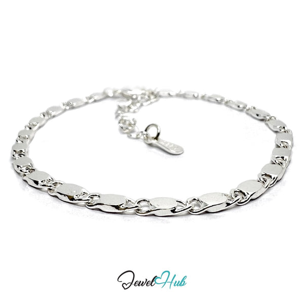 Silver Elongated - Link 925 Sterling Flat Chain Bracelet – Adjustable - JewelHub.co.uk