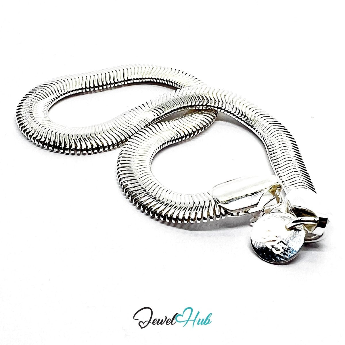 Silver Flow 925 Sterling Flatten Chain Bracelet – Fixed Size - JewelHub.co.uk