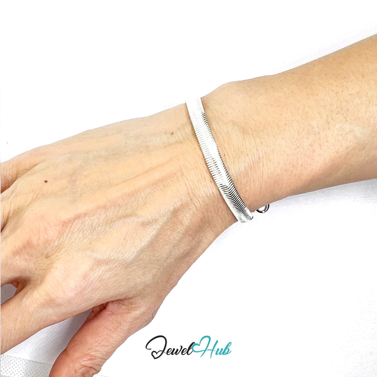 Silver Flow 925 Sterling Flatten Chain Bracelet – Fixed Size - JewelHub.co.uk