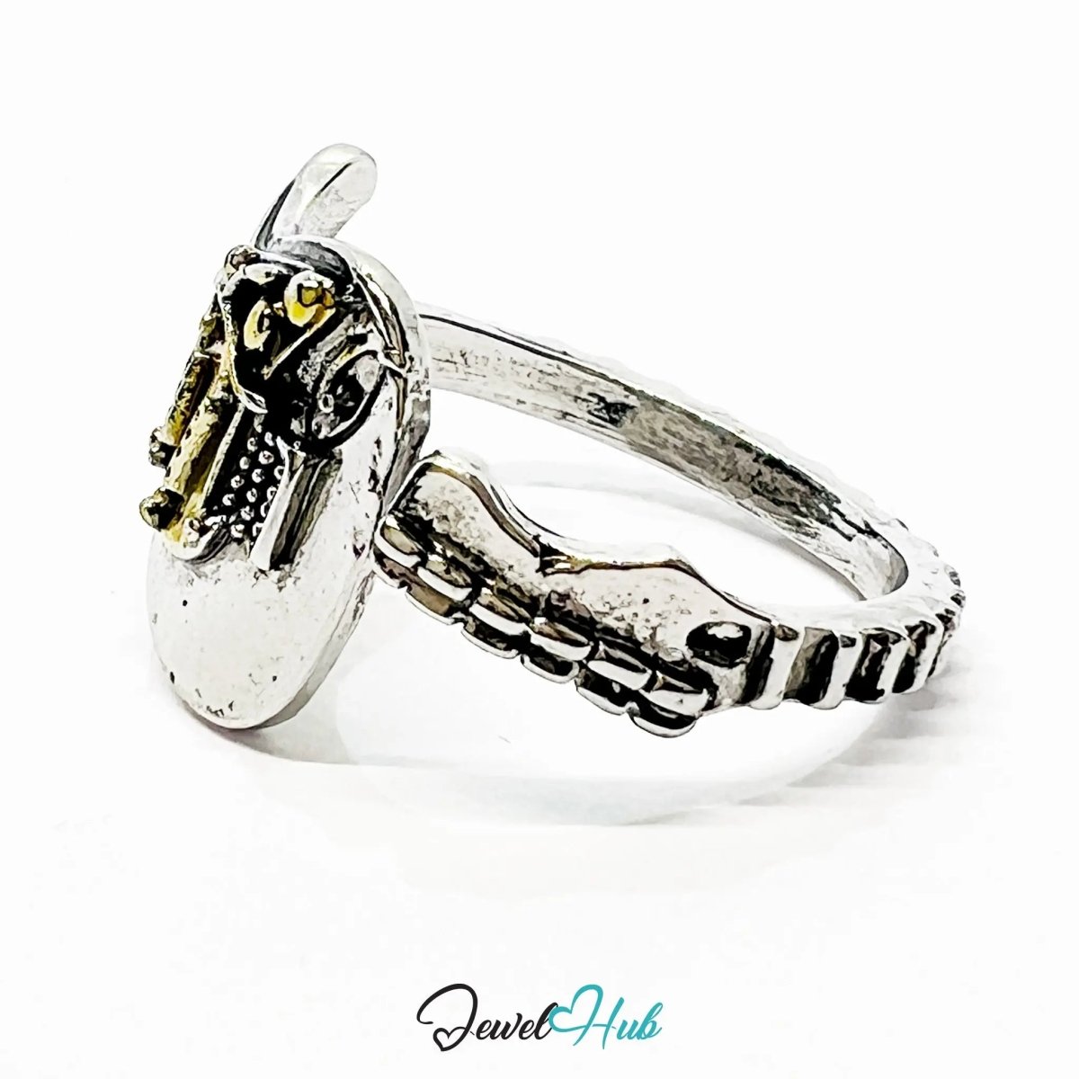 Silver Guitar Ring – Fixed Size Q | 2.80g Sculptural Music Symbol in Gold - Accented Punk Form - JewelHub.co.uk