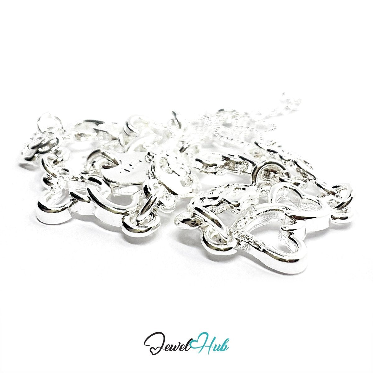 Silver Heart - Rose 925 Sterling Charm Bracelet – Adjustable - JewelHub.co.uk
