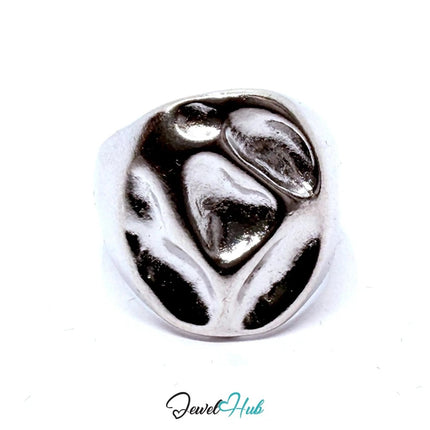 Silver - Plated Abstract Heart Zinc Alloy Ring – Sculptural Emotion for Bold Presence | Fixed Size UK P - JewelHub.co.uk