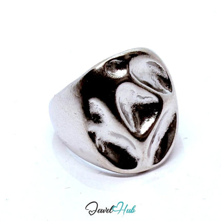 Silver - Plated Abstract Heart Zinc Alloy Ring – Sculptural Emotion for Bold Presence | Fixed Size UK P - JewelHub.co.uk