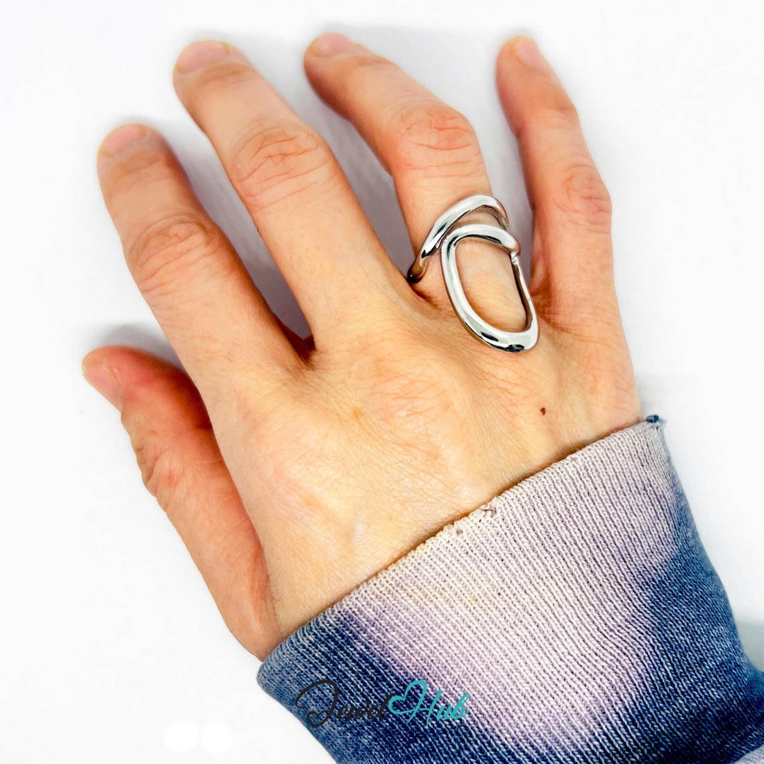 Silver - Plated Abstract Loop Zinc Alloy Ring – Sculptural Modern Statement - JewelHub.co.uk
