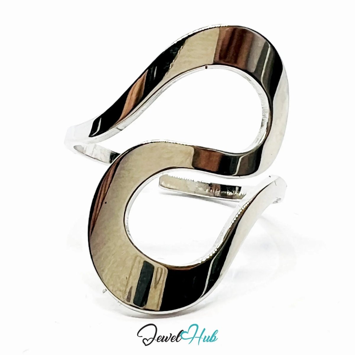 Silver - Plated Abstract Ring – Adjustable O–Q | 1.75g Sculptural Shape in Minimalist Form - JewelHub.co.uk