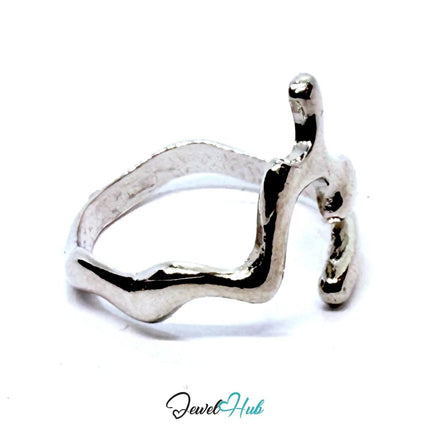 Silver - Plated Abstract Waveform Zinc Ring with Sculptural Crest – Artistic Minimalism for Gen Z Stylists - JewelHub.co.uk