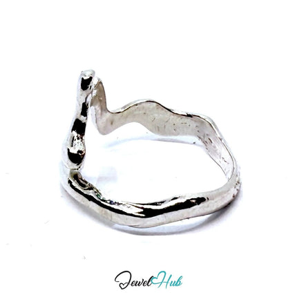 Silver - Plated Abstract Waveform Zinc Ring with Sculptural Crest – Artistic Minimalism for Gen Z Stylists - JewelHub.co.uk