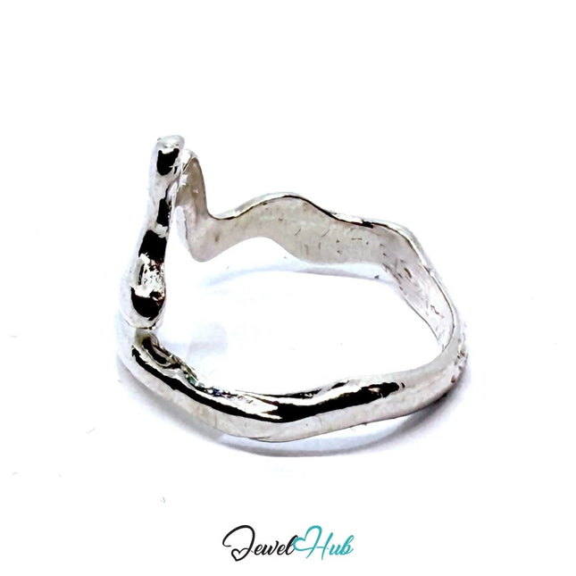 Silver - Plated Abstract Waveform Zinc Ring with Sculptural Crest – Artistic Minimalism for Gen Z Stylists - JewelHub.co.uk