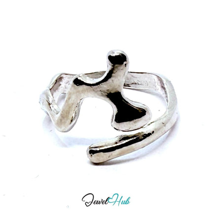 Silver - Plated Abstract Waveform Zinc Ring with Sculptural Crest – Artistic Minimalism for Gen Z Stylists - JewelHub.co.uk