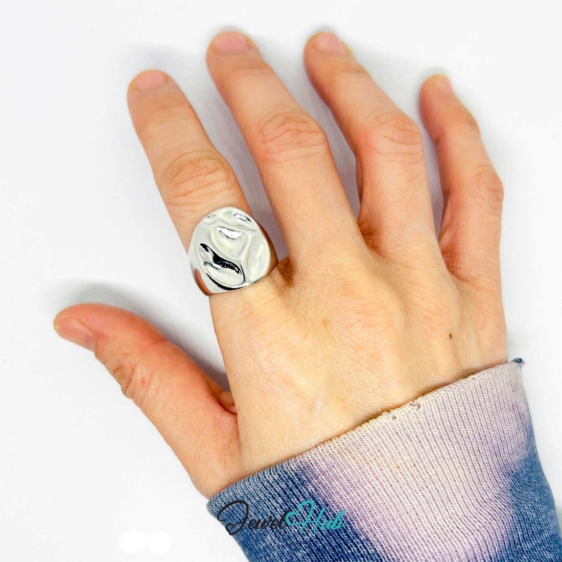 Silver - Plated Abstract Zinc Alloy Ring – Sculptural Statement Design - JewelHub.co.uk
