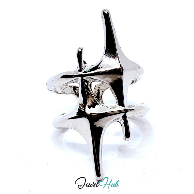 Silver - Plated Antler Twist Zinc Alloy Ring – Sculptural Statement | Adjustable Size L–N | Things for Teen - JewelHub.co.uk