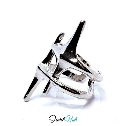 Silver - Plated Antler Twist Zinc Alloy Ring – Sculptural Statement | Adjustable Size L–N | Things for Teen - JewelHub.co.uk