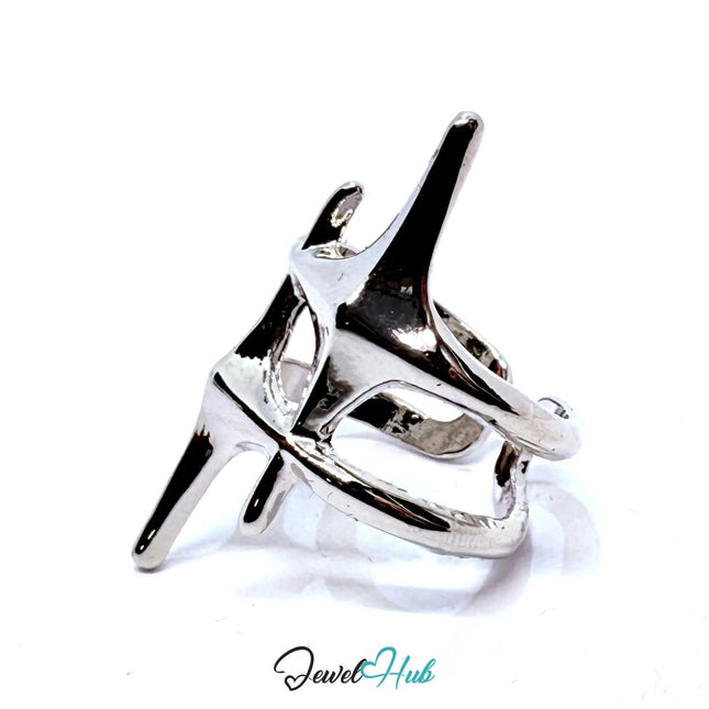 Silver - Plated Antler Twist Zinc Alloy Ring – Sculptural Statement | Adjustable Size L–N | Things for Teen - JewelHub.co.uk