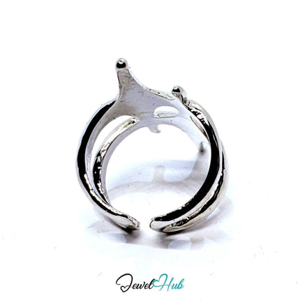 Silver - Plated Antler Twist Zinc Alloy Ring – Sculptural Statement | Adjustable Size L–N | Things for Teen - JewelHub.co.uk