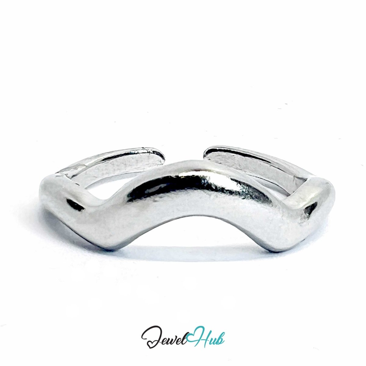 Silver - Plated Chevron Wave Zinc Alloy Ring – Open Band - JewelHub.co.uk
