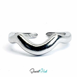 Silver - Plated Chevron Wave Zinc Alloy Ring – Open Band - JewelHub.co.uk