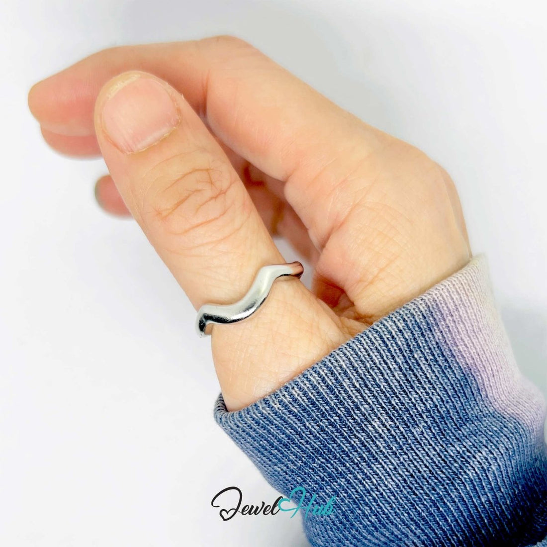 Silver - Plated Chevron Wave Zinc Alloy Ring – Open Band - JewelHub.co.uk