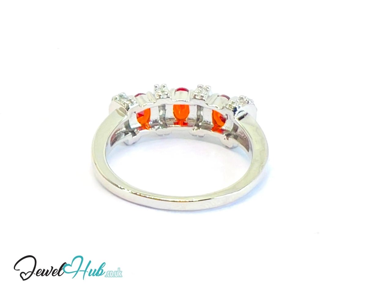 Silver - plated Copper Ring · Triple Ruby Cluster · CZ Halo 🔱 Crown Bloom Ring – Ruby Edition - JewelHub.co.uk