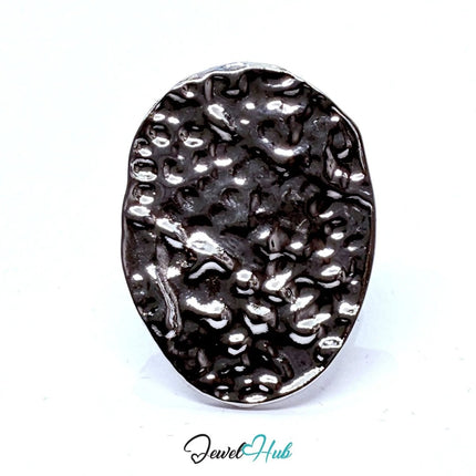 Silver - Plated Crater Oval Zinc Alloy Ring – Adjustable Size M–O | Things for Teen Statement Jewellery - JewelHub.co.uk