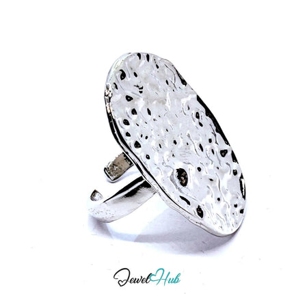 Silver - Plated Crater Oval Zinc Alloy Ring – Adjustable Size M–O | Things for Teen Statement Jewellery - JewelHub.co.uk