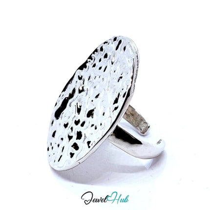 Silver - Plated Crater Oval Zinc Alloy Ring – Adjustable Size M–O | Things for Teen Statement Jewellery - JewelHub.co.uk