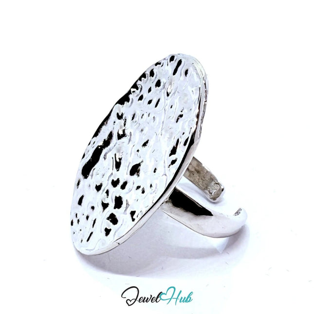 Silver - Plated Crater Oval Zinc Alloy Ring – Adjustable Size M–O | Things for Teen Statement Jewellery - JewelHub.co.uk