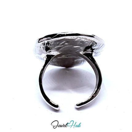 Silver - Plated Crater Oval Zinc Alloy Ring – Adjustable Size M–O | Things for Teen Statement Jewellery - JewelHub.co.uk
